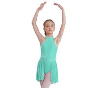 Jhaoyu Enfants Filles Col Montant Strass Danse Lyrique Moderne Contemporaine Robe Ourlet Irrégulier Ballet Robe Vert Menthe 7-8 Ans
