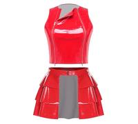 Jhaoyu Femme Pièces Sets Body Ajusté Danse Gogo Ensemble Jupes En Forme A Harajuku Uniforme Ensemble Holographique Outfit Soirée Thème Rouge XXL