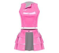 Jhaoyu Femme Pièces Sets Body Ajusté Danse Gogo Ensemble Jupes En Forme A Harajuku Uniforme Ensemble Holographique Outfit Soirée Thème Rose 3XL