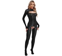 Jhaoyu Femmes Brillant Ultra Scintillant des Orteils Au Buste sans Entrejambe Ouvert Seins Bas Body Lingerie Noir Taille Unique