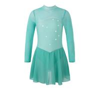 Jhaoyu Jeunes Filles Robe De Gymnastique Rythmique à Strass Costume De Patinage Artistique en Mousseline Manche Longue Tenue Costume Spectacle Concours Sportif 5-16 Ans Menthe Verte 5-6 Ans