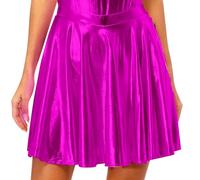 Jhaoyu Jupe De Danse Plissée Métallique Brillante pour Femmes À Taille Élastique Jupes Courtes Patineuses Vêtements De Sport Rose M