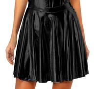 Jhaoyu Jupe De Danse Plissée Métallique Brillante pour Femmes À Taille Élastique Jupes Courtes Patineuses Vêtements De Sport Noir S