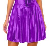 Jhaoyu Jupe De Danse Plissée Métallique Brillante pour Femmes À Taille Élastique Jupes Courtes Patineuses Vêtements De Sport Violet M
