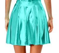 Jhaoyu Jupe De Danse Plissée Métallique Brillante pour Femmes À Taille Élastique Jupes Courtes Patineuses Vêtements De Sport Lac Vert S
