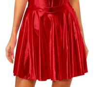 Jhaoyu Jupe De Danse Plissée Métallique Brillante pour Femmes À Taille Élastique Jupes Courtes Patineuses Vêtements De Sport Rouge S