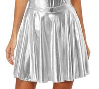Jhaoyu Jupe De Danse Plissée Métallique Brillante pour Femmes À Taille Élastique Jupes Courtes Patineuses Vêtements De Sport Argent M