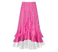 Jhaoyu Jupes Maxi Flamenco pour Filles Enfants avec Points Polka Jupe Volants pour Danses Folkloriques Espagnoles Gitane Mexicaines pour Carnaval Rose Vif 15-16 Ans