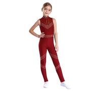 Jhaoyu Justaucorps Gymnastique Académique Sans Manche Enfant Fille Combinaison Ballet Danse Jazz Moderne Vêtements de danse Bourgogne 9-10 ans