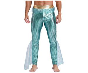 Jhaoyu Pantalons Sirène pour Hommes Costume Roi des Mers Leggings Imprimés Écailles De Poisson Tenue De Cosplay Queue Poisson Poséidon Dieu La Mer Vert Menthe XL