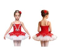 Jhaoyu Robe Danse Princesse en Tulle pour Ballet pour Enfants pour Performance Scène Petit Vêtement Cha Cha Rouge 14-15 Ans