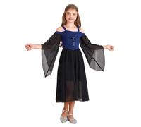 Jhaoyu Robe De Princesse Médiévale Gothique Pour Filles Manches Papillon Épaule Dénudée Robe Renaissance Costume D Halloween Bleu royal 5-6 ans