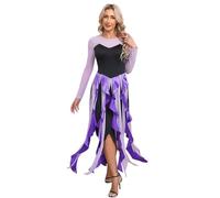 Jhaoyu Robe De Sorcière des Mers À Tentacules De Pieuvre pour Femme Déguisement D Halloween Sirène Costume Fantaisie Déguisement Sorcière Tordue Cosplay Violet M