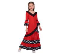 Jhaoyu Robe Flamenco pour Mädchen Enfant Princesse Espagnole Jupe en Gradins avec Volants Et Points Dombre Robe Danse Folklorique Carnaval Rouge 7-8 Ans