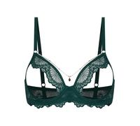 Jhaoyu Soutien Gorge Balconnet Nuit pour Femme en Dentelle Fleurie Cup Ouverte avec sous Cage en Chaîne Et Effet Soulèvement Vert foncé L