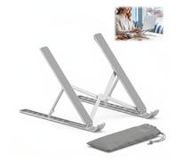 Jhaqto Support Ordinateur Portable, Support PC Portable Aluminium Réglable 8 Niveaux Ergonomique Refroidisseur Ventilé Laptops 10 à 17,3 Pouces Pliable Léger Antidérapant Protection Travail Maison