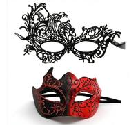JhavexToy 2 Pièces Masque Vénitien Masques Vénitien Couple Brillant Masque Carnaval Masques Soiree Bal Masqué pour Homme Femme Carnaval Mascarade Fêtes Accessoires de Déguisement-Noir＋Rouge