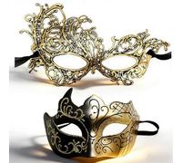 JhavexToy 2 Pièces Masque Vénitien Masques Vénitien Couple Brillant Masques Carnaval Masque Soiree Bal Masqué pour Homme Femme Carnaval Mascarade Fêtes Accessoires de Déguisement-Doré