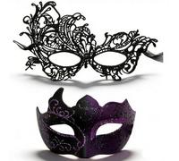 JhavexToy 2 Pièces Masque Vénitien Masques Vénitien Couple Brillant Masques Carnaval Masque Soiree Bal Masqués pour Homme Femme Carnaval Mascarade Fêtes Accessoires de Déguisement-Noir＋Violet