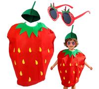 JhavexToy Costume Fraise Enfant avec Lunettes Fraise Ensemble de 2 Pièces, Deguisement Fraise Costume Enfant Garçon Fille, Fruit Costume, Enfants Costume, Convient pour garçon fille cosplay Halloween