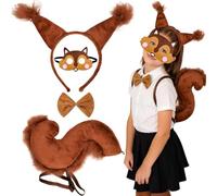 JhavexToy Ensemble d'Accessoires de Costume d'Écureuil 4 Pièces - Serre-Tête Oreilles Fourrure Nœud Papillon Queue Masque, Déguisement pour Femmes Fêtes & Jeux de Rôle