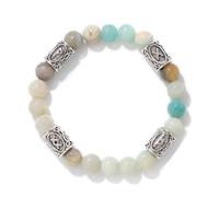 JHBTFQ Bracelet En Pierre Naturelle de 8 mm Avec 4 Perles Runiques Viking, Bijou Spirituel Amulette Nordique Pour Hommes Et Femmes Cordon Extensible de 19 cm,Amazonnite