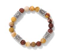 JHBTFQ Bracelet En Pierre Naturelle de 8 mm Avec 4 Perles Runiques Viking, Bijou Spirituel Amulette Nordique Pour Hommes Et Femmes Cordon Extensible de 19 cm,Egg yolk rock