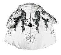 JHBTFQ Cape Viking avec Capuche Hommes, Manteau Faux Cachemire Nordic Tattoo Cape Chaude d'hiver Cosplay Costume Peignoir,Raven,M