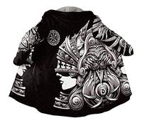 JHBTFQ Cape Viking avec Capuche Hommes, Manteau Faux Cachemire Nordic Tattoo Cape Chaude d'hiver Cosplay Costume Peignoir,Helm of awe,S