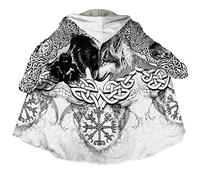 JHBTFQ Cape Viking avec Capuche Hommes, Manteau Faux Cachemire Nordic Tattoo Cape Chaude d'hiver Cosplay Costume Peignoir,Vegvisir Fenrir,5XL
