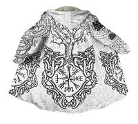 JHBTFQ Cape Viking avec Capuche Hommes, Manteau Faux Cachemire Nordic Tattoo Cape Chaude d'hiver Cosplay Costume Peignoir,Yggdrasil Vegvisir,3XL