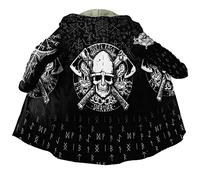 JHBTFQ Cape Viking avec Capuche Hommes, Manteau Faux Cachemire Nordic Tattoo Cape Chaude d'hiver Cosplay Costume Peignoir,Viking Warrior,XXL