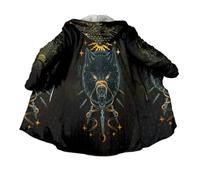 JHBTFQ Cape Viking Mi-Longue Hiver Épaisse Chaude Capuche Peignoir Impression 3D Mythologie Nordique Faux Cachemire Veste Unisexe,Fenrir Wolf,XL