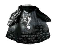 JHBTFQ Cape Viking Mi-Longue Hiver Épaisse Chaude Capuche Peignoir Impression 3D Mythologie Nordique Faux Cachemire Veste Unisexe,Berserker,S