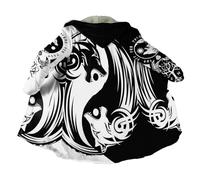 JHBTFQ Cape Viking Mi-Longue Hiver Épaisse Chaude Capuche Peignoir Impression 3D Mythologie Nordique Faux Cachemire Veste Unisexe,Hati sköll,L