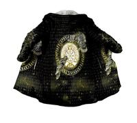 JHBTFQ Cape Viking Mi-Longue Hiver Épaisse Chaude Capuche Peignoir Impression 3D Mythologie Nordique Faux Cachemire Veste Unisexe,Hugin Munin,XXL