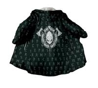 JHBTFQ Cape Viking Mi-Longue Hiver Épaisse Chaude Capuche Peignoir Impression 3D Mythologie Nordique Faux Cachemire Veste Unisexe,Nordic axe,4XL