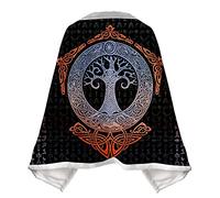 JHBTFQ Couverture Portable Châle Imprimé Viking, Doublé en Polaire Synthétique Portable Voyage Chaud Couvertures pour Les Genoux Cape Cosplay Cadeaux pour Grand-mère,Yggdrasil,M