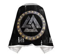 JHBTFQ Couverture Portable Châle Imprimé Viking, Doublé en Polaire Synthétique Portable Voyage Chaud Couvertures pour Les Genoux Cape Cosplay Cadeaux pour Grand-mère,Norse Symbols,M