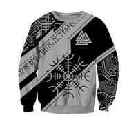 JHBTFQ Helm of Awe Sweat à Capuche Imprimé en 3D Symboles d'Aegishjalmur Gris Noir Homme Décontracté Viking Pullover Costumes de Cosplay,Sweatshirt,XXL