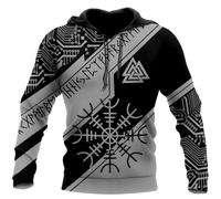 JHBTFQ Helm of Awe Sweat à Capuche Imprimé en 3D Symboles d'Aegishjalmur Gris Noir Homme Décontracté Viking Pullover Costumes de Cosplay,Hoodie,M