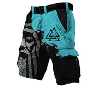 JHBTFQ Imprimé en 3D Viking Short de Randonnée Séchage Rapide Multi-Poches Cargo Short Travail Cosplay Mythes Nordiques Cadeau,Odin's Eyes,3XL
