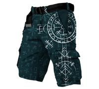 JHBTFQ Imprimé en 3D Viking Short de Randonnée Séchage Rapide Multi-Poches Cargo Short Travail Cosplay Mythes Nordiques Cadeau,Viking Symbols,4XL