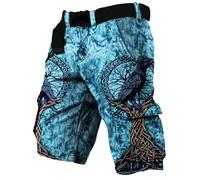 JHBTFQ Imprimé en 3D Viking Short de Randonnée Séchage Rapide Multi-Poches Cargo Short Travail Cosplay Mythes Nordiques Cadeau,Yggdrasil Raven,M