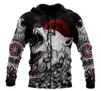 JHBTFQ Loup Fenrir Sweat à Capuche Impression 3D Mythes Viking Helm of Awe Runes Nordiques Pull Costumes de Cosplay Cadeau pour Papa,Zip Hoodie,5XL