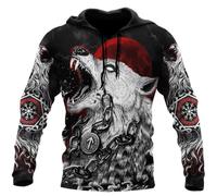 JHBTFQ Loup Fenrir Sweat à Capuche Impression 3D Mythes Viking Helm of Awe Runes Nordiques Pull Costumes de Cosplay Cadeau pour Papa,Hoodie,4XL