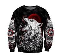 JHBTFQ Loup Fenrir Sweat à Capuche Impression 3D Mythes Viking Helm of Awe Runes Nordiques Pull Costumes de Cosplay Cadeau pour Papa,Sweatshirt,XL