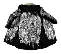 JHBTFQ Manteau de Mythe Nordique d'hiver à Capuchon en Cachemire épais et Chaud pour Cosplay Viking Berserker pour Hommes et Femmes,Odin and Fenrir,XL