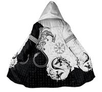 JHBTFQ Manteau d'hiver à Capuche Vikings, Cachemire Scandinave Imprimé en 3D Manteau Chaud Mi-Long pour Hommes et Femmes Veste Cosplay Berserker,Viking Dragon,L