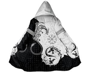 JHBTFQ Manteau d'hiver à Capuche Vikings, Cachemire Scandinave Imprimé en 3D Manteau Chaud Mi-Long pour Hommes et Femmes Veste Cosplay Berserker,Viking Dragon,L